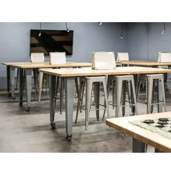 CEF Quick Ship IDEA Island HPL Work Table and Stools Package^ Makerspace & Shop|Makerspace Stem Packages