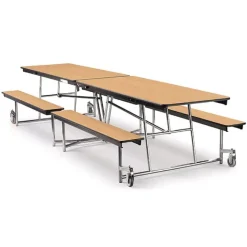National Public Seating Quick Ship Mobile Bench Cafeteria Table w/ MDF Top, ProtectEdge & Chrome Frame^ Cafeteria|Cafeteria Tables