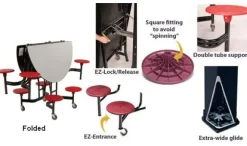 AmTab Quick Ship Mobile Stool Cafeteria Table w/ Round Top^ Cafeteria|Cafeteria Tables