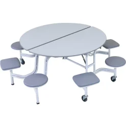 AmTab Quick Ship Mobile Stool Cafeteria Table w/ Round Top^ Cafeteria|Cafeteria Tables