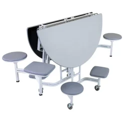 AmTab Quick Ship Mobile Stool Cafeteria Table w/ Round Top^ Cafeteria|Cafeteria Tables