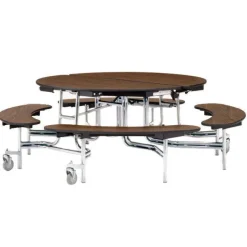 National Public Seating Quick Ship 60'' Round Mobile Bench Cafeteria Table w/ MDF Top, ProtectEdge & Chrome Frame^ Cafeteria|Cafeteria Tables