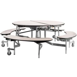 National Public Seating Quick Ship 60'' Round Mobile Bench Cafeteria Table w/ MDF Top, ProtectEdge & Chrome Frame^ Cafeteria|Cafeteria Tables