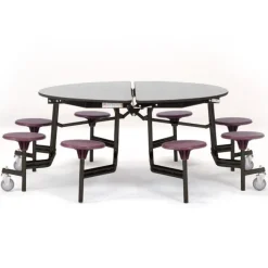 National Public Seating Quick Ship 60'' Round Mobile Stool Cafeteria Table MDF Top w/ ProtectEdge - Black Frame^ Cafeteria|Cafeteria Tables