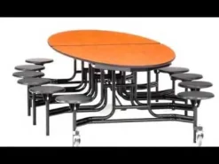 National Public Seating Quick Ship 60'' Round Mobile Stool Cafeteria Table MDF Top w/ ProtectEdge - Black Frame^ Cafeteria|Cafeteria Tables