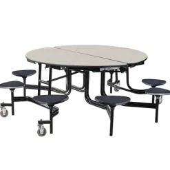 National Public Seating Quick Ship 60'' Round Mobile Stool Cafeteria Table MDF Top w/ ProtectEdge - Black Frame^ Cafeteria|Cafeteria Tables