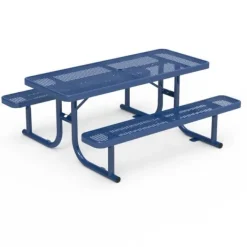 Virco Rectangle Expanded Metal Outdoor Bench with Back^ Picnic Tables|Outdoor Picnic