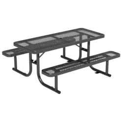 Virco Rectangle Expanded Metal Outdoor Bench with Back^ Picnic Tables|Outdoor Picnic