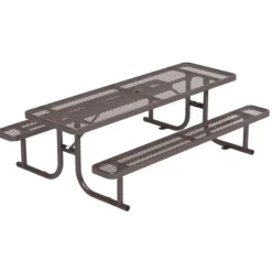 Virco Rectangle Expanded Metal Outdoor Bench with Back^ Picnic Tables|Outdoor Picnic