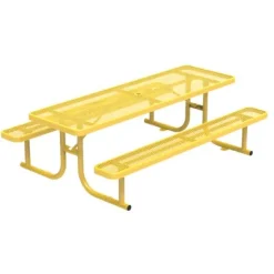 Virco Rectangle Expanded Metal Outdoor Bench with Back^ Picnic Tables|Outdoor Picnic