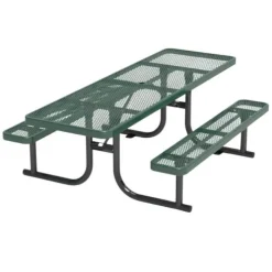 Virco Rectangle Expanded Metal Outdoor Bench with Back^ Picnic Tables|Outdoor Picnic