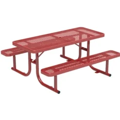 Virco Rectangle Expanded Metal Outdoor Bench with Back^ Picnic Tables|Outdoor Picnic