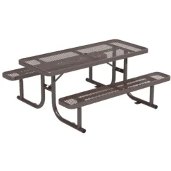 Virco Rectangle Expanded Metal Outdoor Bench with Back^ Picnic Tables|Outdoor Picnic