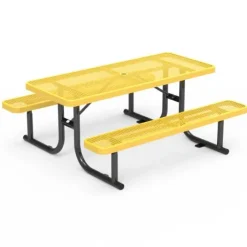 Virco Rectangle Expanded Metal Outdoor Bench with Back^ Picnic Tables|Outdoor Picnic