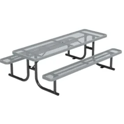 Virco Rectangle Expanded Metal Outdoor Bench with Back^ Picnic Tables|Outdoor Picnic