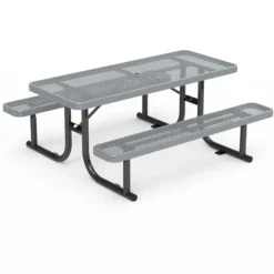 Virco Rectangle Expanded Metal Outdoor Bench with Back^ Picnic Tables|Outdoor Picnic