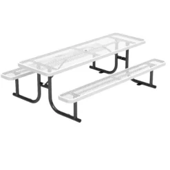 Virco Rectangle Expanded Metal Outdoor Bench with Back^ Picnic Tables|Outdoor Picnic