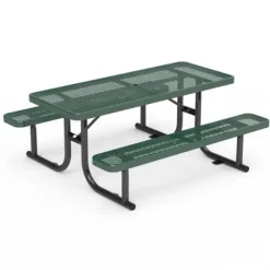 Virco Rectangle Expanded Metal Outdoor Bench with Back^ Picnic Tables|Outdoor Picnic