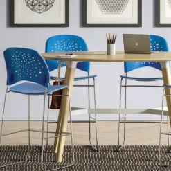 Safco Products Reve Collection Round Back Bistro-Height Chair w/ Sled Base (31” H Fixed Height)^ Cafe Stools|Stools
