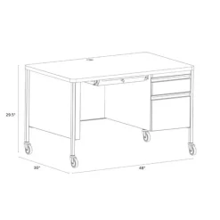 Hirsh Industries Right Hand Mobile Teacher Desk w/ Single Pedestal - 48” W x 30” D^ Teacher Desks|Instructor Desks