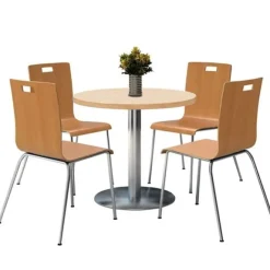 KFI Seating Silver Base Cafe Table with Four Jive Stack Chairs by KFI^ Cafe Table & Chair Sets|Breakroom & Café