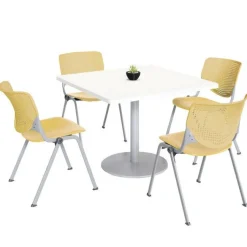 KFI Seating Silver Base Cafe Table with Four Kool Stack Chairs by KFI^ Cafe Table & Chair Sets|Breakroom & Café