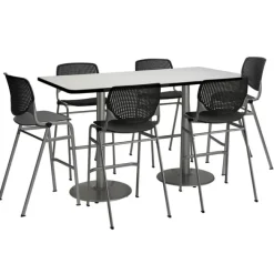 KFI Seating Silver Base Cafe Table with Six Kool Barstools- 36'' X 72'' Rectangle^ Cafe Table & Chair Sets|Conference Table & Chair Packages