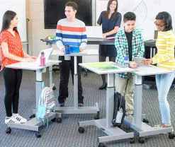 Luxor Sit and Stand Student Desk - Pneumatic^ Stand-Up Student Desks