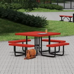 Leisure Craft Square Outdoor Picnic Table with Perforated Metal Frame^ Picnic Tables|Outdoor Picnic