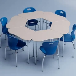 Columbia 6 Student Classroom Package w/ 18"H Omnia Chairs & Hexagon Solid Plastic Desks (5th-Adult)^ Desk & Chair Packages|Classroom Desks & Chairs