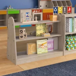 Bright Beginnings Three Shelf, Double Sided Storage Unit w/ Clear Plastic Divider^ Bookcases