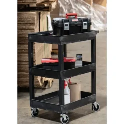 Luxor Three Shelf Tub Utility Cart with Heavy Duty Casters^ Utility Carts
