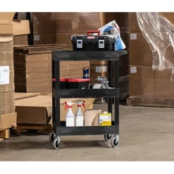 Luxor Three Shelf Tub Utility Cart with Heavy Duty Casters^ Utility Carts