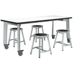 National Public Seating Titan Makerspace Whiteboard Table (30" x 72") with Four Titan Stools (18" H) Package^ Dry Erase