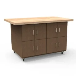 WB Mfg Tomah Fixed Shelves, 1 Divider & 4 Doors Hardwood Top Workstations^ Mobile Lab Units|Makerspace & Shop