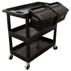Luxor Triple Shelf XL Utility Cart with Dual Outrigger Bins^ Utility Carts