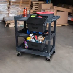 Luxor Triple Shelf XL Utility Cart with Dual Outrigger Bins^ Utility Carts
