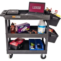 Luxor Triple Shelf XL Utility Cart with Dual Outrigger Bins^ Utility Carts