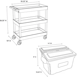 Luxor Triple Shelf XL Utility Cart with Dual Outrigger Bins^ Utility Carts