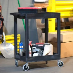 Luxor Two Shelf Tub Utility Cart with Heavy Duty Casters^ Utility Carts