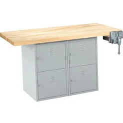 Diversified Spaces Two-Station Steel Workbenches w/ Locker Base^ Makerspace & Shop