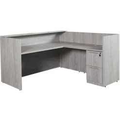 OFD Office Furniture Ultra Premium Laminate Series L-Shaped Reception Desk w/ Frosted Glass Transaction Top^ Reception Desks