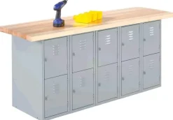 Diversified Spaces Wall Bench with Lockers^ Makerspace & Shop